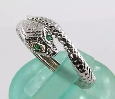 Emerald 9ct 9k White Gold Snake Eyes Art Deco Ins Band Eternity Ring Free Resize • £274