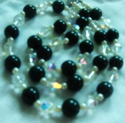 Vintage 22  Beaded Necklace Jade & Glass Aurora Borealis Seed Faux Pearls Beads • $28.57