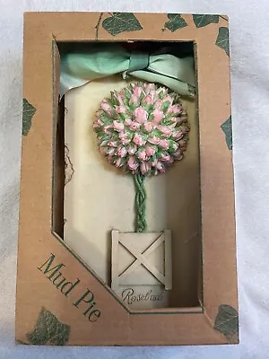 Mud Pie Green Bow Pink Rosebud Topiary 7” Resin Hanging Wall Plaque Original Box • $12