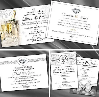 £32.99 • Buy Personalised Diamond 60th Wedding Anniversary Invitations Invites