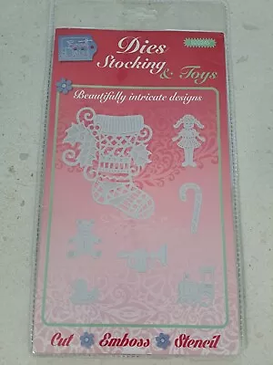 SWEET DIXIE Sue Dix Dies Stocking & Toys CHRISTMAS Cut Emboss Stencil BNIP • £8.99