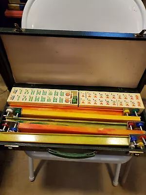 Vintage Mah Jongg Game Set By Crisloid W/156 Tiles 5 Bakelite Racks • $170