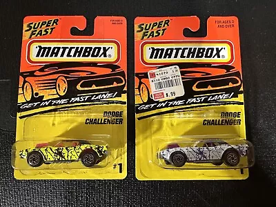 Matchbox 1995 Superfast Dodge Challenger Yellow Pink & White Purple #1 LOT OF 2 • $10.10