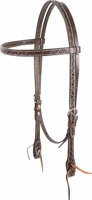 $53.99 • Buy Cashel Stitched Leather Browband Horse Headstall With V-Stamp Tooling Dark Brown