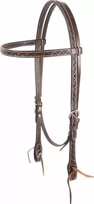 Cashel Stitched Leather Browband Horse Headstall With V-Stamp Tooling Dark Brown • $59.99