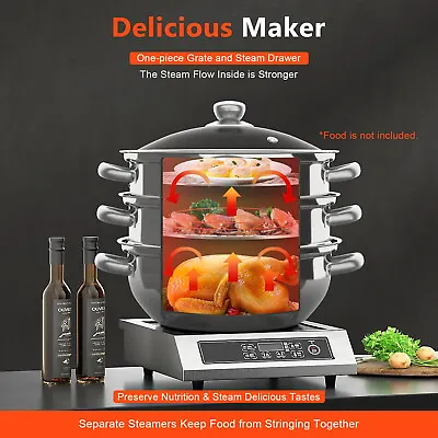 3 Tier Steamer Hot Pot Stainless Steel Cooker Steam Pot Food Cooking + Glass Lid • $38