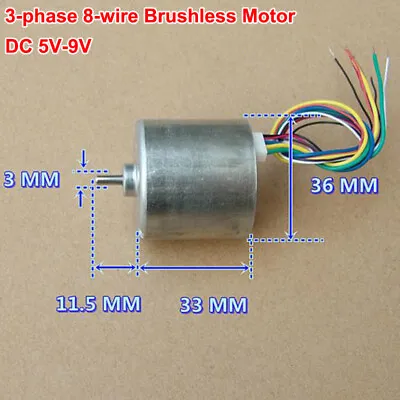 Micro Mini 36mm DC Brushless Motor 3-phase 8-wire Hall Sensor DC 6V-9V 7600RPM • $5.99