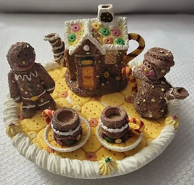 Vintage Miniature Tea Set Gingerbread House Man And Woman Christmas Resin 11 Pc. • $14.99