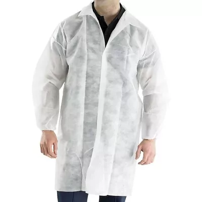 Disposable Polypropylene Visitor / Lab Coat White (Hook And Loop Fastening) • £64.99