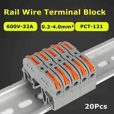 20X Wiring Din Compact Mini Push-In Conductor Rail Wire Connector Terminal Block • $8.98