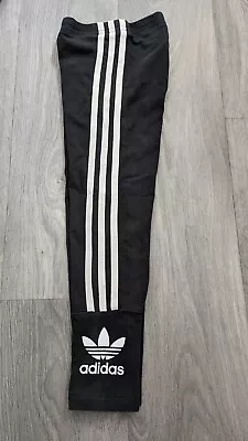 Girls Adidas Leggings Black White Trefoil 3 Stripe Age 4-5 Years Sports Gym • £5