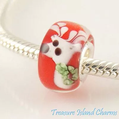 Reindeer Christmas Murano Glass 925 Sterling Silver European Bead Charm Euro • $14.95