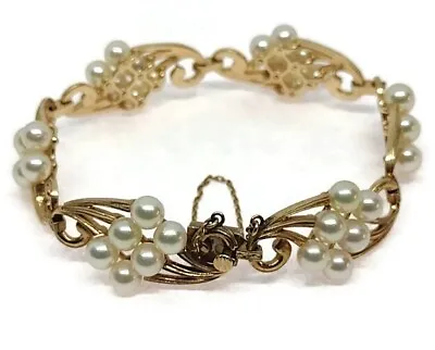 Mikimoto K14 14K 585 Yellow Solid Gold 36 Akoya Pearl Bracelet 6 1/2  Max Fit • $2500