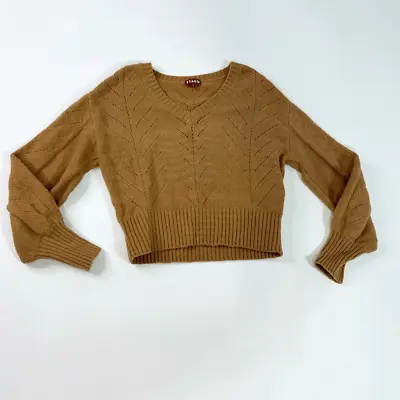 Staud Sweater Womens Small Brown V-Neck Long Sleeve Cropped Tight Knitted • $79