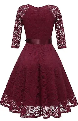Vintage Women's Lace Swing Cocktail Dress Knee Length Party 3/4 Sleeve • £10