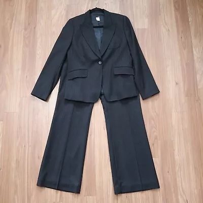 J Crew Women's 2 Piece Suit Wool Blend Blazer 10 Pants 8 Dotted Pinstripe Black • $98.87