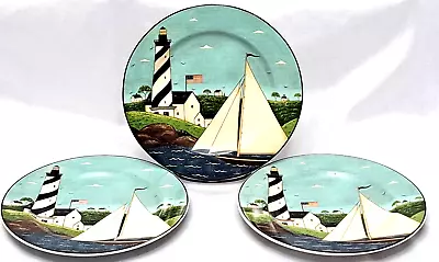 3 WARREN KIMBLE SAKURA COASTAL BREEZE Salad Dessert Plates Lighthouse Sailboat • $24.99