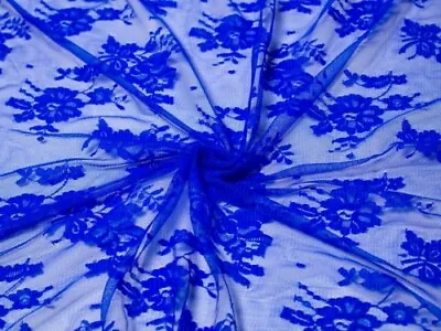 Minerva Chantilly Tulle Lace Fabric Royal Blue - Per Metre • £13.99