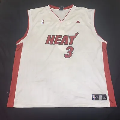 Adidas Miami Heat #3 Dwayne Wade NBA Basketball White Red Jersey Mens Size 4XL • $42.50