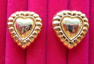 Vintage Signed Escada Gold Tone Couture Scallop Design Heart Clip On Earrings • $59