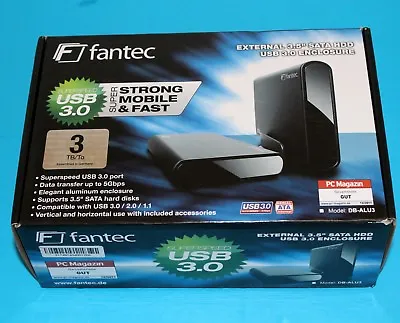 Fantec DB-ALU3 3TB EXTERNAL USB 3.0 HARD DRIVE ENCLOSURE Plus INSTALLED 3TB HDD • £99.99