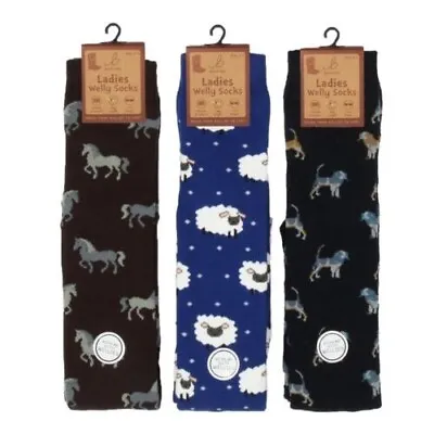 £4.99 • Buy New! Otterdene Ladies Long Welly Boot Socks Sheep / Horse / Dog Print
