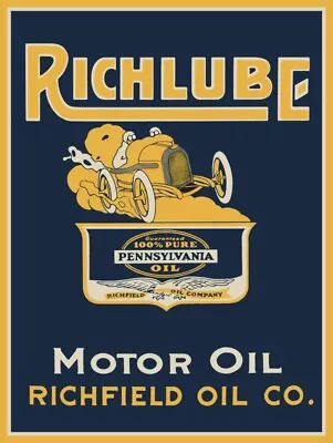 Richfield Oil Co. Richlube Motor Oil NEW METAL SIGN: 12 X 16  Free Shipping • $33.88