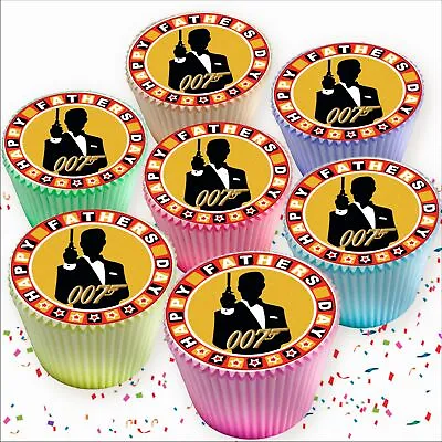 Fathers Day 007 James Bond Tuxedo Edible Cupcake Toppers Decorations Fd0 • £4.99