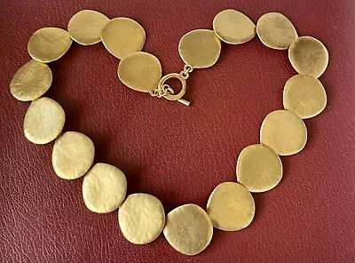 Vintage Ralph Lauren Gold Tone Coin Round Necklace RLL Signed Toggle Clasp 18” • $30