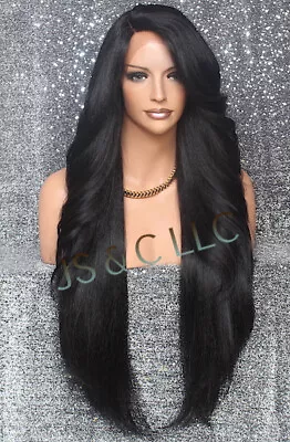 Human Hair Blend Long Full Lace Front Wig Layered Wavy Black Heat OK RPU • $89.94