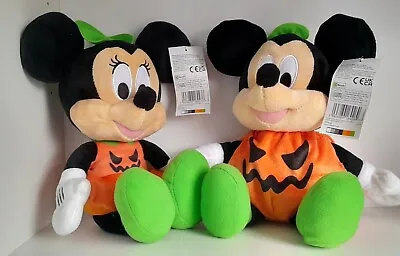 New Set Of 2 Disney MICKEY & MINNIE MOUSE Halloween Pumpkin Plush Toys • £16.99