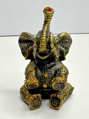 Jeweled Elephant Trinket Box Metal Opens Magnet Yellow Brass Tone Mini • $12.63