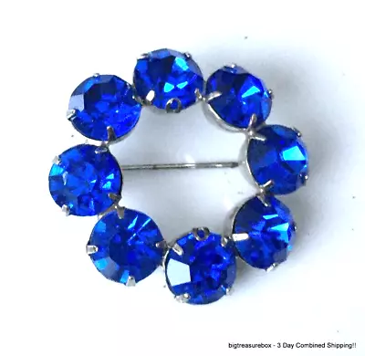 Vintage Brooch Pin SIGNED EISENBERG Blue Rhinestone Silver Tone Jewelry Lot Y • $1.99