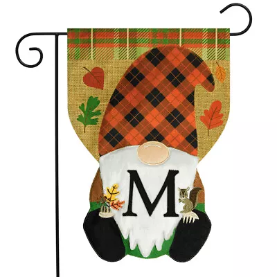 Fall Gnome Burlap Monogram Letter M Garden Flag 18  X 12.5  Briarwood Lane • $11.99