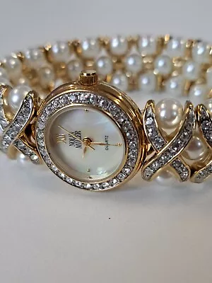 NOLAN MILLER Watch Once In A Lifetm Faux Pearl Crystal Rhinestone Gold Tone VTG • $129