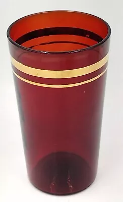 Mid Century Modern Ruby Red And Gold Double Trim Bar Breakfast Juice Glass • $14.24