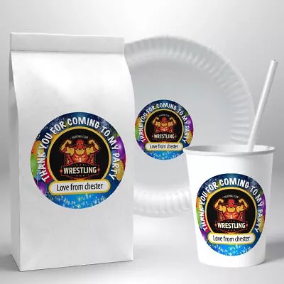 £5.25 • Buy Wrestling Personalised Thank You Birthday Stickers Labels Party Bag Seals
