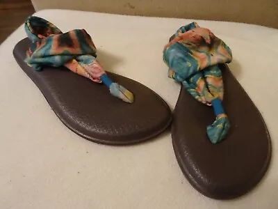 Sanuk Ladies Yoga Thong Sling Sandals Sz 9 Green/orange • $8.99