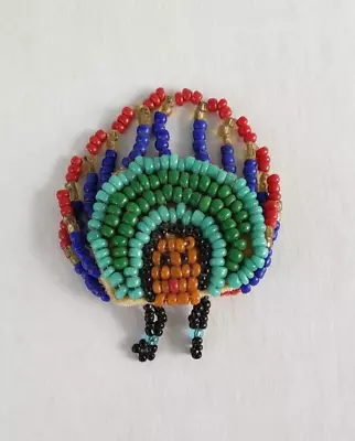 Vintage Multi-Glass Seed Bead American Indian Chief Pin • $9.99