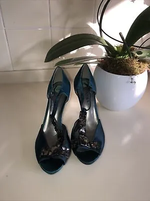 Ladies Contra By Dune Jade Green And Grey Gems High Heel Shoes Size 4 • £7