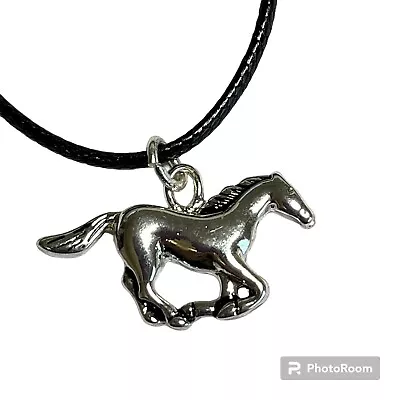 Mustang Horse Necklace Silver Plated 19  Black Cord Cowgirl Country Western • $7.99