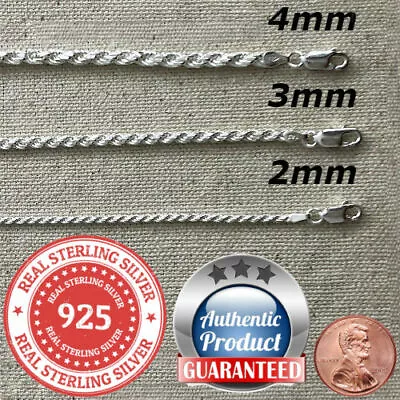 $17.99 • Buy 925 Sterling Silver Real Italian Silver Solid Rope Chain Mens  Womans  Necklace 