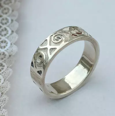 Mens Vintage Band Ring Silver 925 Solid Art Deco Swirls Engraving Women Gift Box • $23.20