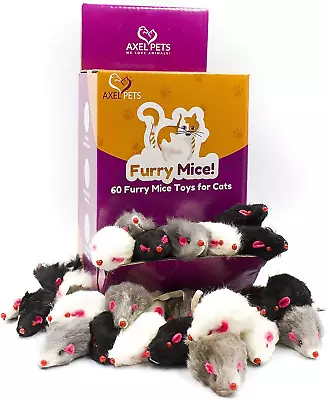 60 Furry Mice With Catnip And Rattle Sound Made Of Real Rabbit Fur Interactive C • $51.99