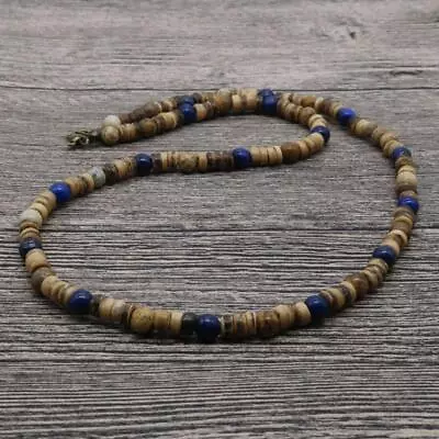 Vintage Tribal Men's Beaded Lapis Lazuli Coconut Shell Necklace Surf Jewelry • $16.99