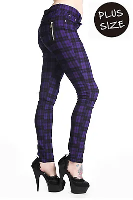 £37.99 • Buy BANNED Apparel Purple Tartan Check Punk Emo Stretch Rockabilly PLUS Trousers