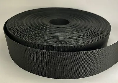 25 Feet Flat BLACK Nylon Webbing 2 Inches Wide Lightweight Abt 1.2mm • $13.99