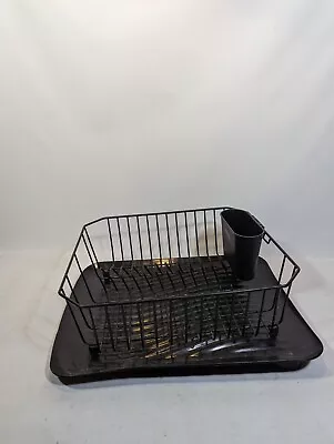 Rubbermaid Vintage Dish Drainer Storage Rack Black Drying Wire Coated & Mat • $42.99