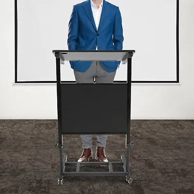 Mobile Stand Up Desk Portable Podium And Presentation Lectern Height Adjustable • $77.89