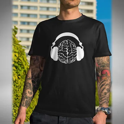 £9.99 • Buy Brain Headphones Men's T-Shirt Funny Dj Music Lover House Dance
